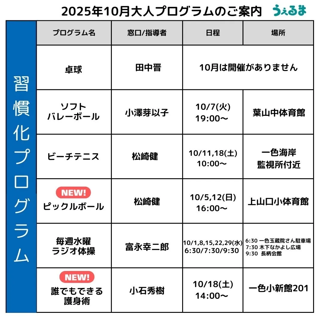 誰でもできる護身術(うぇるま(葉山町総合型地域スポーツクラブ))10月は18日!